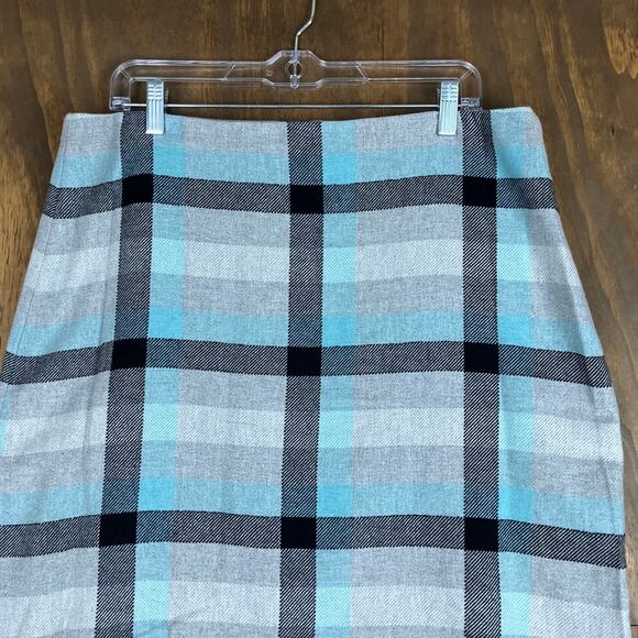 Talbots Womens Skirt Blue Gray Black Plaid Mini Side Zip Wool Blend 14 - Picture 2 of 10